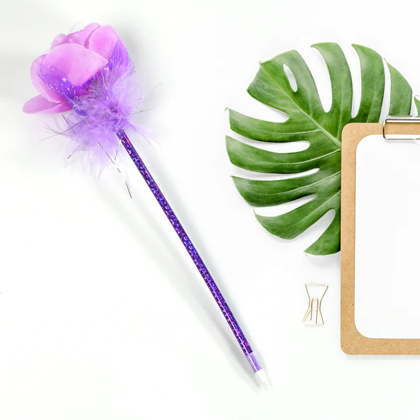 1172 Fashion Rose Flower & Star Design Ball Pen Smooth Writing For Wedding , Events & Multiuse Pen ( Set Of 5pc) - Image 4