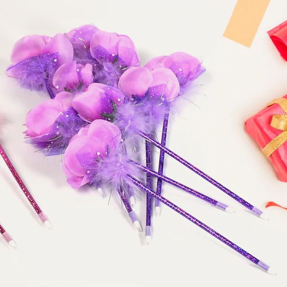 1172 Fashion Rose Flower & Star Design Ball Pen Smooth Writing For Wedding , Events & Multiuse Pen ( Set Of 5pc) - Image 3