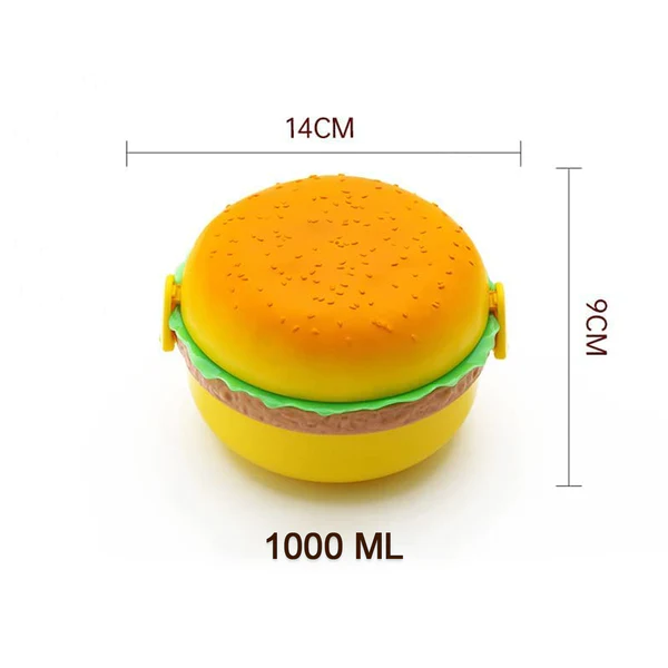 171 Burger Shape Lunch Box Plastic Lunch Box Food Container Sets Double Layer Lunchbox 1000ml With 2 Spoon Applicable to Kids and Elementary School Students - Image 8