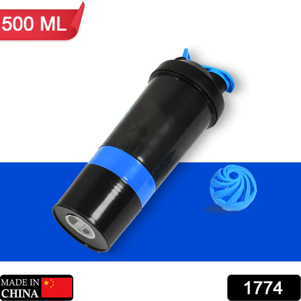 1774 PROTEIN SHAKER BOTTLE|GYM|WATER BOTTLE WITH 2 STORAGE COMPARTMENT|BPA FREE| 500ML