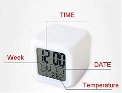 BZ15 7 Colour Changing LED Digital Alarm Clock Table Watch with Date Time Temperature for Office Bedroom Multicolor ,Plastic - Image 9
