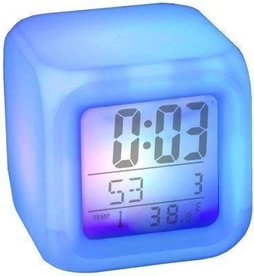 BZ15 7 Colour Changing LED Digital Alarm Clock Table Watch with Date Time Temperature for Office Bedroom Multicolor ,Plastic - Image 2