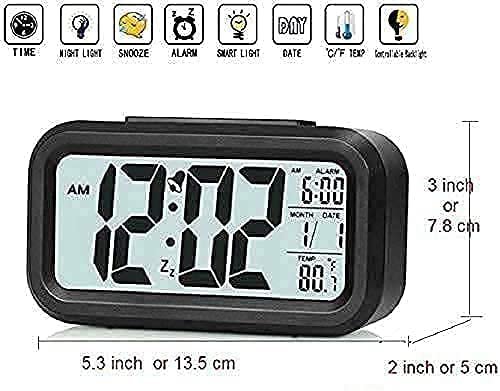 BZ12 Digital Smart Backlight Battery Operated Alarm Table Clock with Automatic Sensor, Date & Temperature (Black Alarm Clock) - Image 3