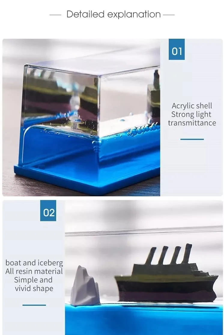 BZ19 Liquid Wave Cruise Ship Decoration - Unsinkable Titanic Model in a Clear Liquid Motion Bottle for Stress Relief, Office or Home Desk Decor, Gift and Paperweight - Soothing Blue Liquid with Floating Ship Design - Image 8