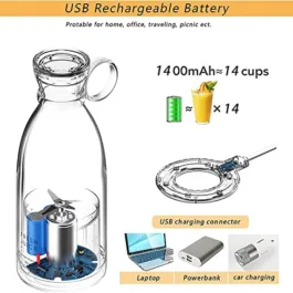 UV16 Portable USB Juicer Electric USB Juice Maker Mixer Bottle Blender Grinder Mixer,6 Blades Rechargeable Bottle, Shake Fruit & Vegetable, Juice Blender, Grinder for Home