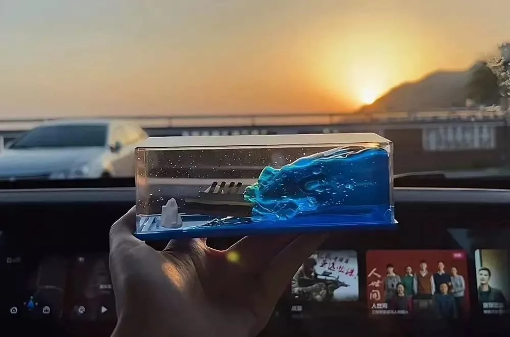 BZ19 Liquid Wave Cruise Ship Decoration - Unsinkable Titanic Model in a Clear Liquid Motion Bottle for Stress Relief, Office or Home Desk Decor, Gift and Paperweight - Soothing Blue Liquid with Floating Ship Design - Image 9