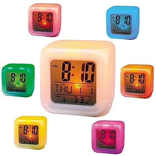 BZ15 7 Colour Changing LED Digital Alarm Clock Table Watch with Date Time Temperature for Office Bedroom Multicolor ,Plastic - Image 5