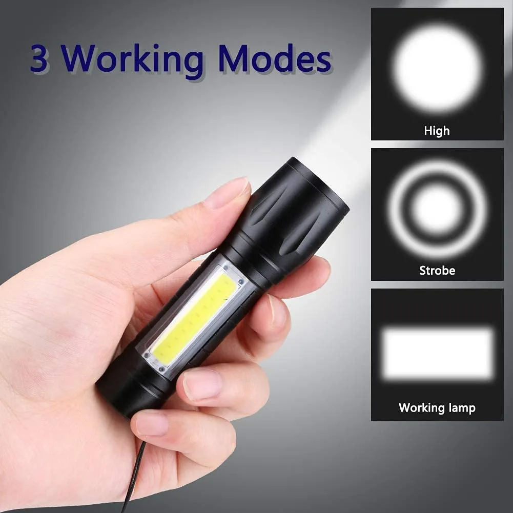 RJ02 Torch Lights Rechargeable Led Flashlight With Cob Light Mini Waterproof Portable Led Xpe Cob Flashlight Usb Rechargeable 3 Modes Pen Clip Light Flashlight - Image 3