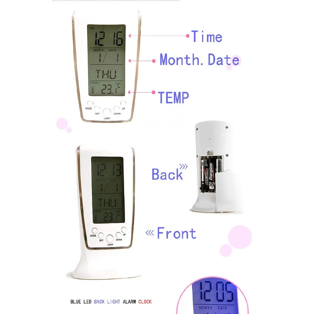 BZ24  Digital Alarm Clock - Snooze Time - Calendar - Table Desk - LCD Display - Back Light - Electronic with Temperature - 12.5 X 6.5 X 5.5 (White,... - Image 9