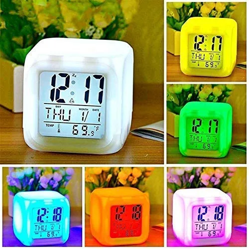 BZ15 7 Colour Changing LED Digital Alarm Clock Table Watch with Date Time Temperature for Office Bedroom Multicolor ,Plastic - Image 4