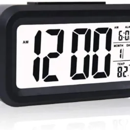 BZ12 Digital Smart Backlight Battery Operated Alarm Table Clock with Automatic Sensor, Date & Temperature (Black Alarm Clock)