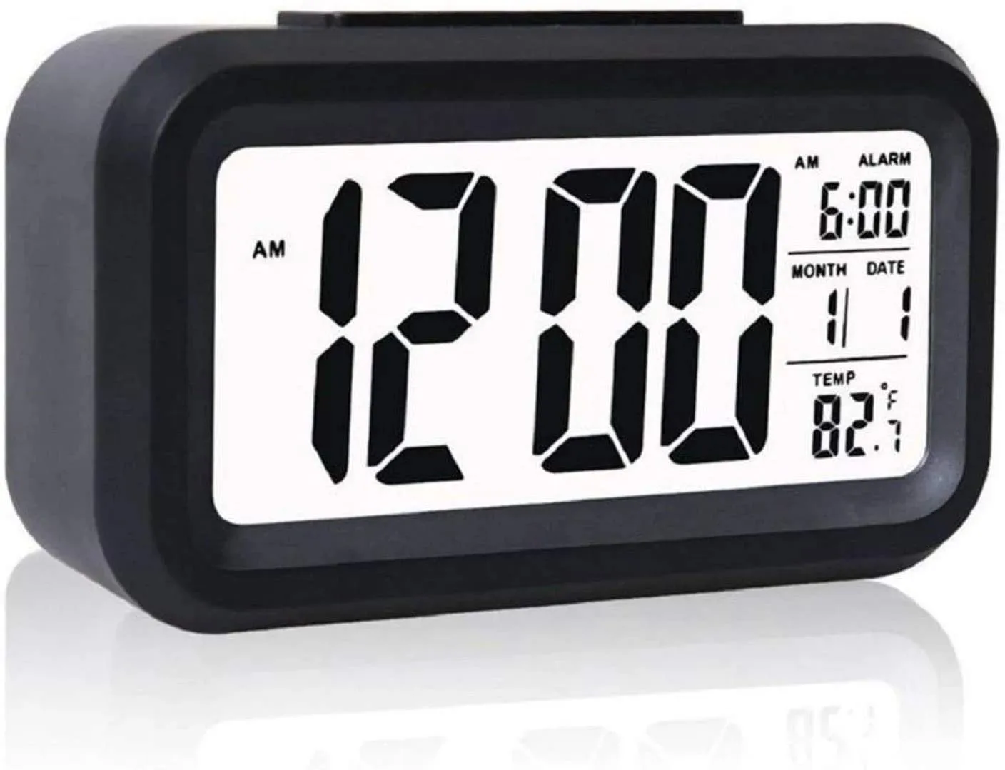 BZ12 Digital Smart Backlight Battery Operated Alarm Table Clock with Automatic Sensor, Date & Temperature (Black Alarm Clock)