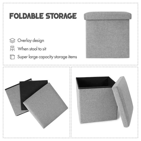 4986 Living Room Cube Shape Sitting Stool with Storage Box. Foldable Storage Bins Multipurpose Clothes, Books, and Toys Organizer with Cushion Seat (multicolor ) - Image 5