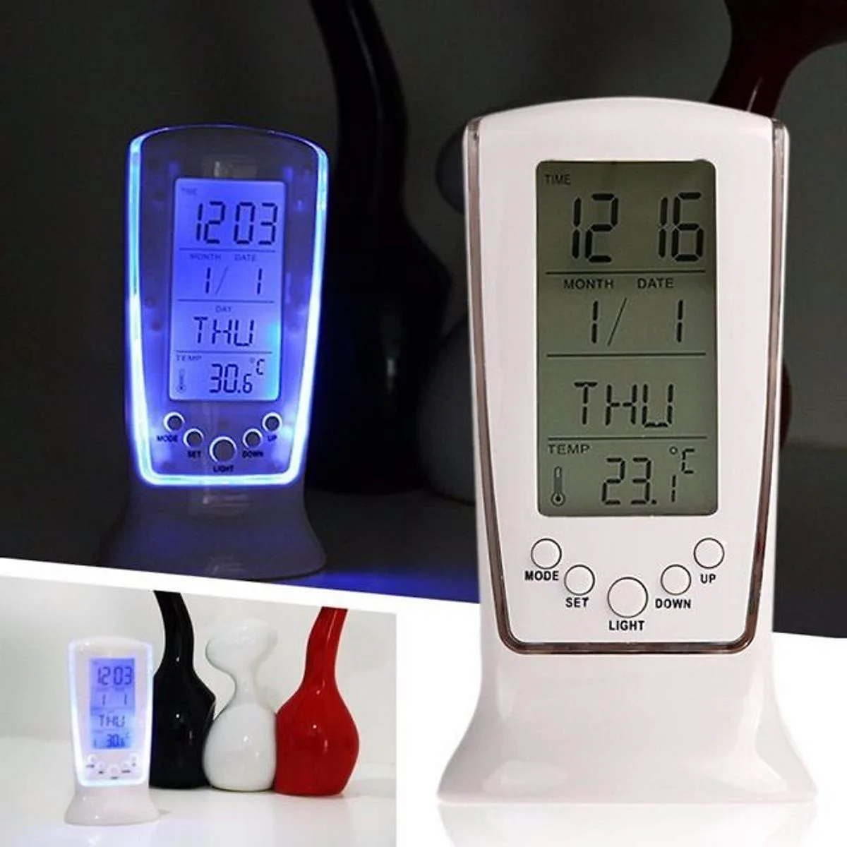 BZ24  Digital Alarm Clock - Snooze Time - Calendar - Table Desk - LCD Display - Back Light - Electronic with Temperature - 12.5 X 6.5 X 5.5 (White,... - Image 7