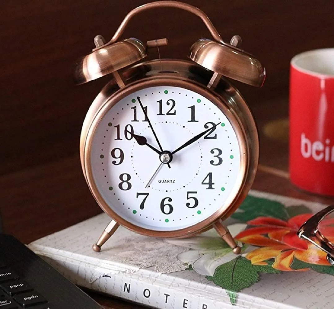 BZ08 Table Alarm Clock Vintage Look Twin Bell with Night LED Display and Loud Sound Alarm Voice Clocks for Student Kids Bedroom (Copper) - Image 2