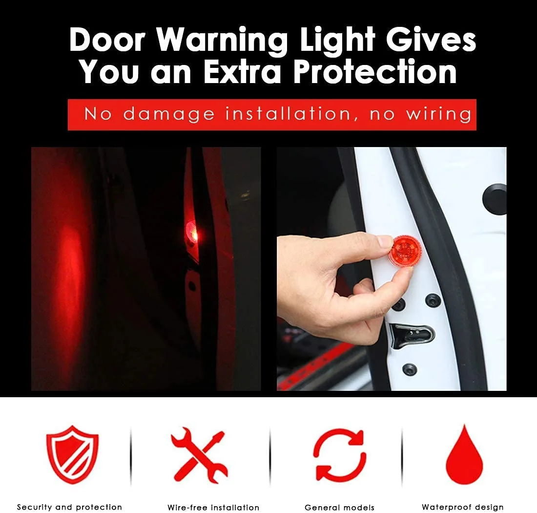 BZ21 Waterproof 5 LED Wireless Car Door Warning Open Lights Indicator Decor Interior Flash Magnetic car led Lights for Anti Rear-End(RED) Free Batteries - Image 3