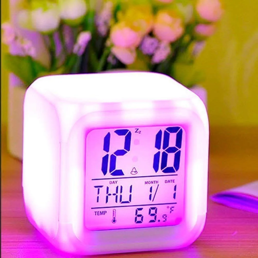 BZ15 7 Colour Changing LED Digital Alarm Clock Table Watch with Date Time Temperature for Office Bedroom Multicolor ,Plastic - Image 3