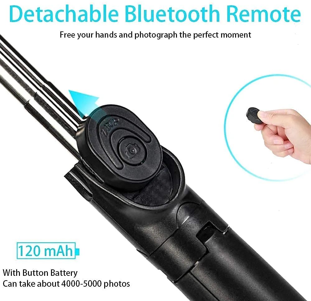 BM01 R1s Bluetooth Selfie Sticks with Remote and Selfie Light, 3-in-1 Multifunctional Selfie Stick Tripod Stand Compatible with iPhone/OnePlus/Samsung/Realme & All Smartphones/Go Pro (Black) - Image 6