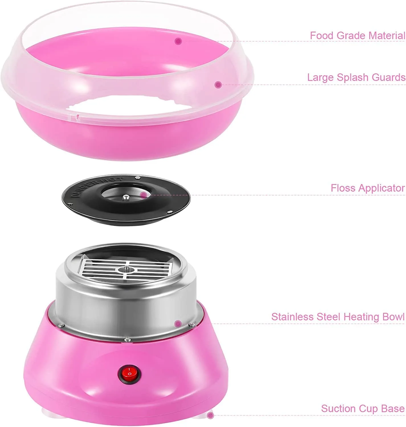 CS11 Cotton Candy Machine, Candy Floss Machine with Detachable Splash Guard + 10 Bamboo Sticks + Sugar Spoon, Electric Smooth Cotton Candy Maker - Image 3