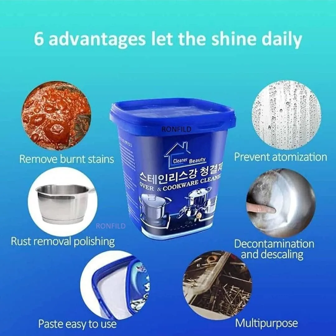 BZ13 Cream Boom Wash Stainless Steel Oven Cookware Cleaner for Removing Tough Stains Rust or Scale, Utensil cleaner for Burnt Marks Cleaner Paste for Pots... - Image 4