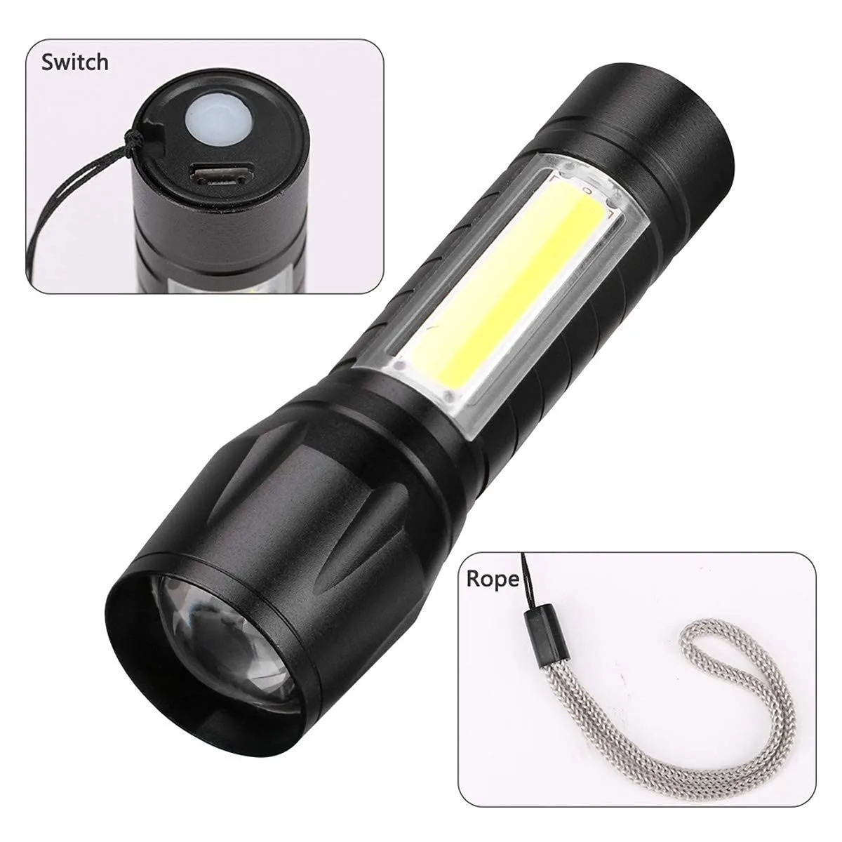 RJ02 Torch Lights Rechargeable Led Flashlight With Cob Light Mini Waterproof Portable Led Xpe Cob Flashlight Usb Rechargeable 3 Modes Pen Clip Light Flashlight - Image 8