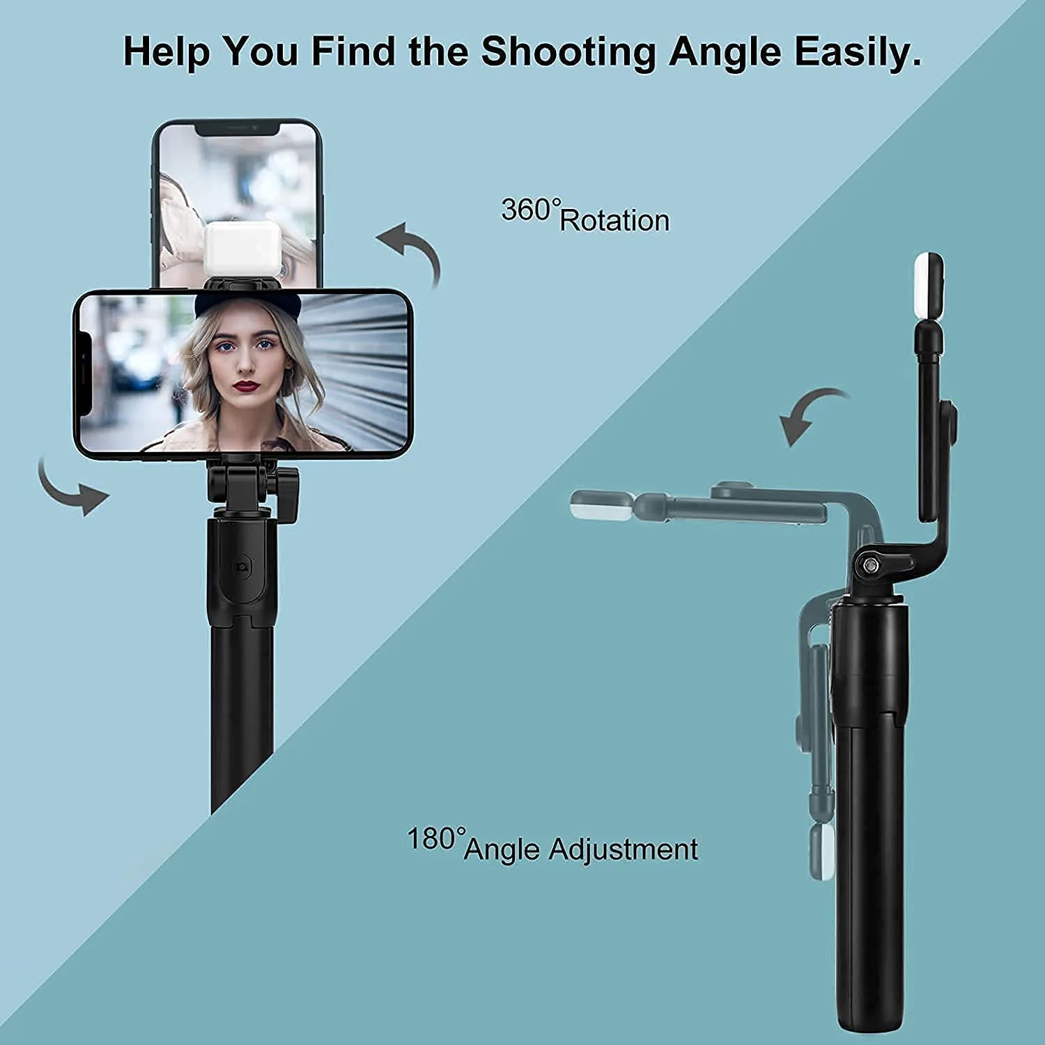 BM01 R1s Bluetooth Selfie Sticks with Remote and Selfie Light, 3-in-1 Multifunctional Selfie Stick Tripod Stand Compatible with iPhone/OnePlus/Samsung/Realme & All Smartphones/Go Pro (Black) - Image 7