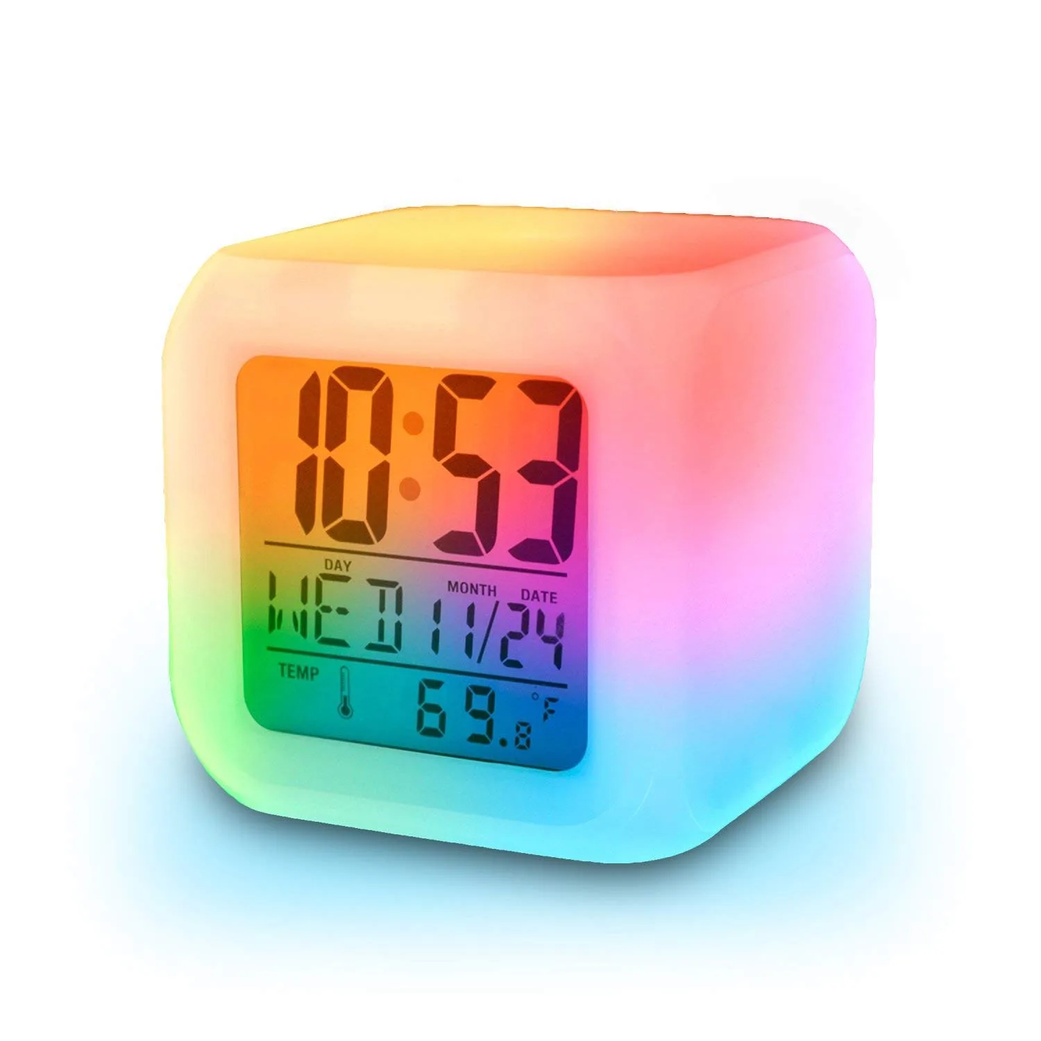 BZ15 7 Colour Changing LED Digital Alarm Clock Table Watch with Date Time Temperature for Office Bedroom Multicolor ,Plastic