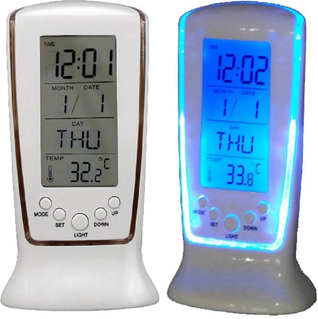 BZ24  Digital Alarm Clock - Snooze Time - Calendar - Table Desk - LCD Display - Back Light - Electronic with Temperature - 12.5 X 6.5 X 5.5 (White,...