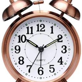 BZ08 Table Alarm Clock Vintage Look Twin Bell with Night LED Display and Loud Sound Alarm Voice Clocks for Student Kids Bedroom (Copper)