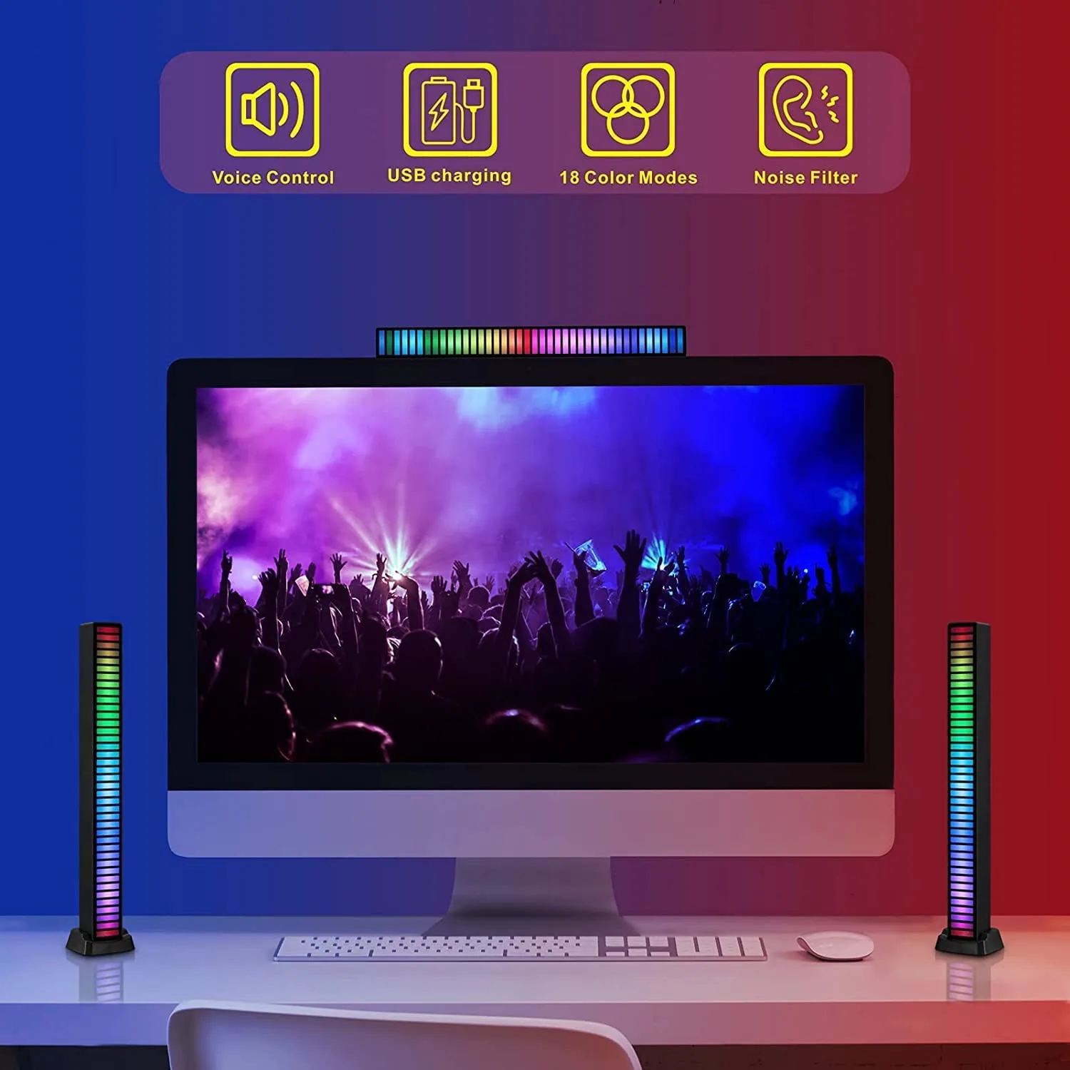BZ07 GB Sound Control Light,Wireless Voice-Activated Pickup Music Rhythm Lights, Colorful LED Ambient Light,with 8 Modes Music Sync 32-Bit Audio Spectrum Light for Car,Gaming (1), Plastic - Image 2