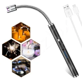 BZ04 Electric Lighter for Candles Rechargeable Electric Gas Lighter/Plasma Lighter Flameless Windproof USB lighter 360deg Flexible Neck Arc lighter…