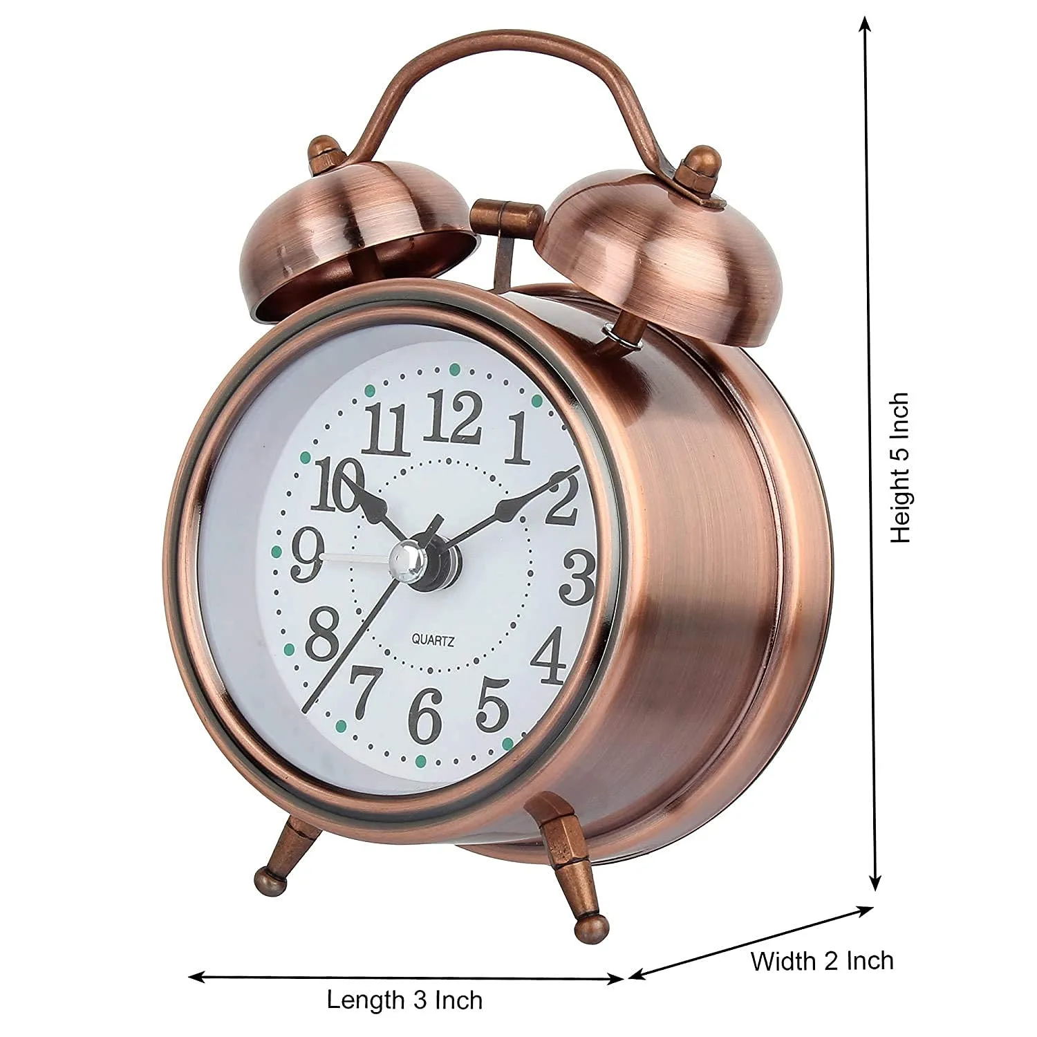 BZ08 Table Alarm Clock Vintage Look Twin Bell with Night LED Display and Loud Sound Alarm Voice Clocks for Student Kids Bedroom (Copper) - Image 4