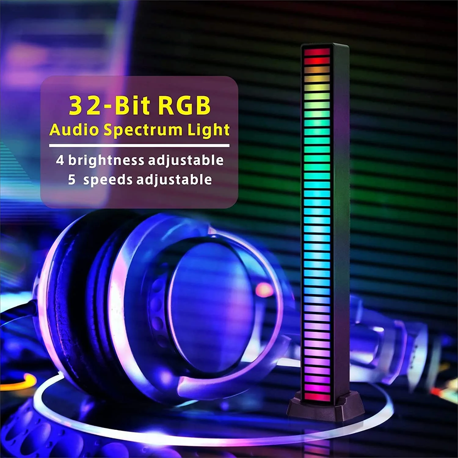 BZ07 GB Sound Control Light,Wireless Voice-Activated Pickup Music Rhythm Lights, Colorful LED Ambient Light,with 8 Modes Music Sync 32-Bit Audio Spectrum Light for Car,Gaming (1), Plastic - Image 8