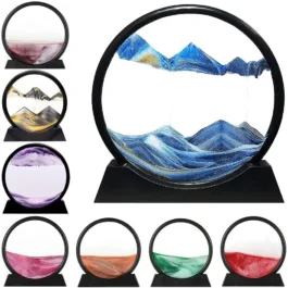 BZ05  Sand Painting, Moving Sand Art Picture Round Glass 3D Deep Sea Sandscape in Motion Display Sand Frame, Children’s Large Desktop Art Toys…