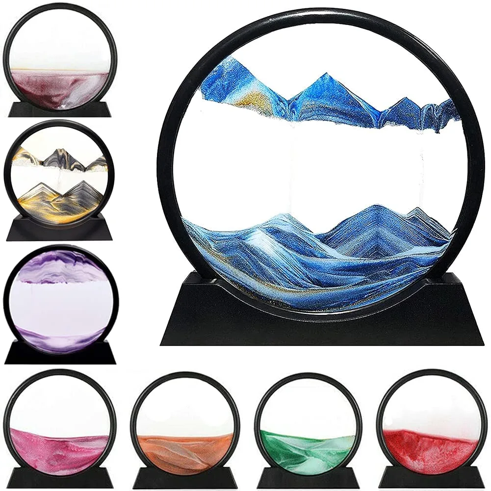 BZ05  Sand Painting, Moving Sand Art Picture Round Glass 3D Deep Sea Sandscape in Motion Display Sand Frame, Children's Large Desktop Art Toys...