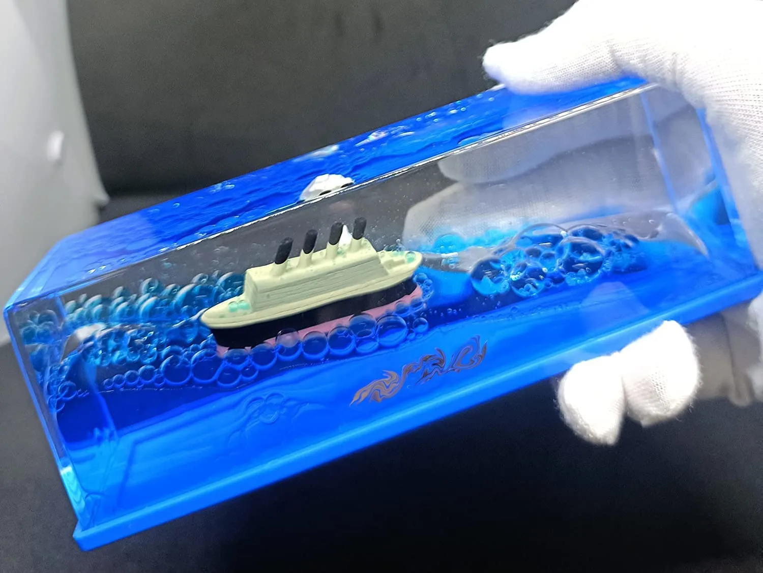 BZ19 Liquid Wave Cruise Ship Decoration - Unsinkable Titanic Model in a Clear Liquid Motion Bottle for Stress Relief, Office or Home Desk Decor, Gift and Paperweight - Soothing Blue Liquid with Floating Ship Design - Image 6