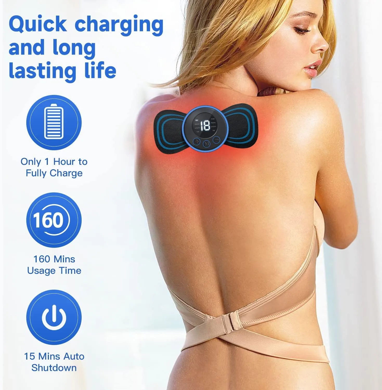 BZ16 Body Massager,Wireless Portable Neck Massager with 8 Modes and 19 Strength Levels Rechargeable Pain Relief EMS Massage Machine for Shoulder,Arms,Legs,Back Pain for Men and Women - Image 4