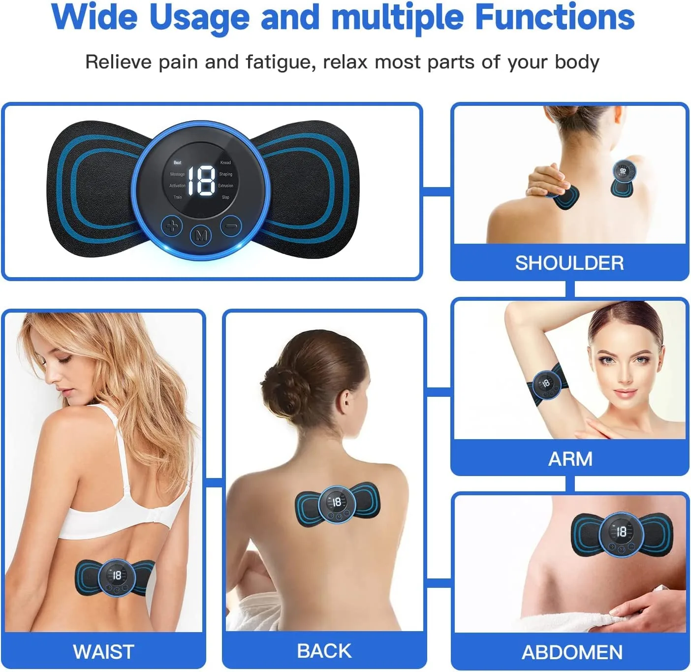 BZ16 Body Massager,Wireless Portable Neck Massager with 8 Modes and 19 Strength Levels Rechargeable Pain Relief EMS Massage Machine for Shoulder,Arms,Legs,Back Pain for Men and Women - Image 3