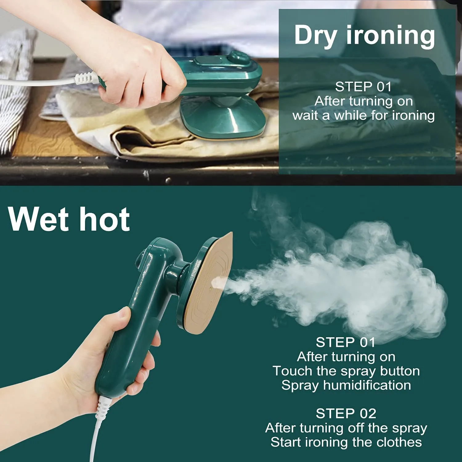 RJ01 Portable Iron Variable Temperature Mini Electrical Steam Iron, Fabric Garment Steam Press Compact & Lightweight Hanging Ironing Wrinkles Removing Lightweight Steamer(Color May Vary) - Image 5
