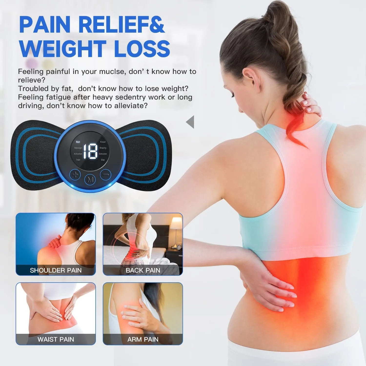 BZ16 Body Massager,Wireless Portable Neck Massager with 8 Modes and 19 Strength Levels Rechargeable Pain Relief EMS Massage Machine for Shoulder,Arms,Legs,Back Pain for Men and Women - Image 2