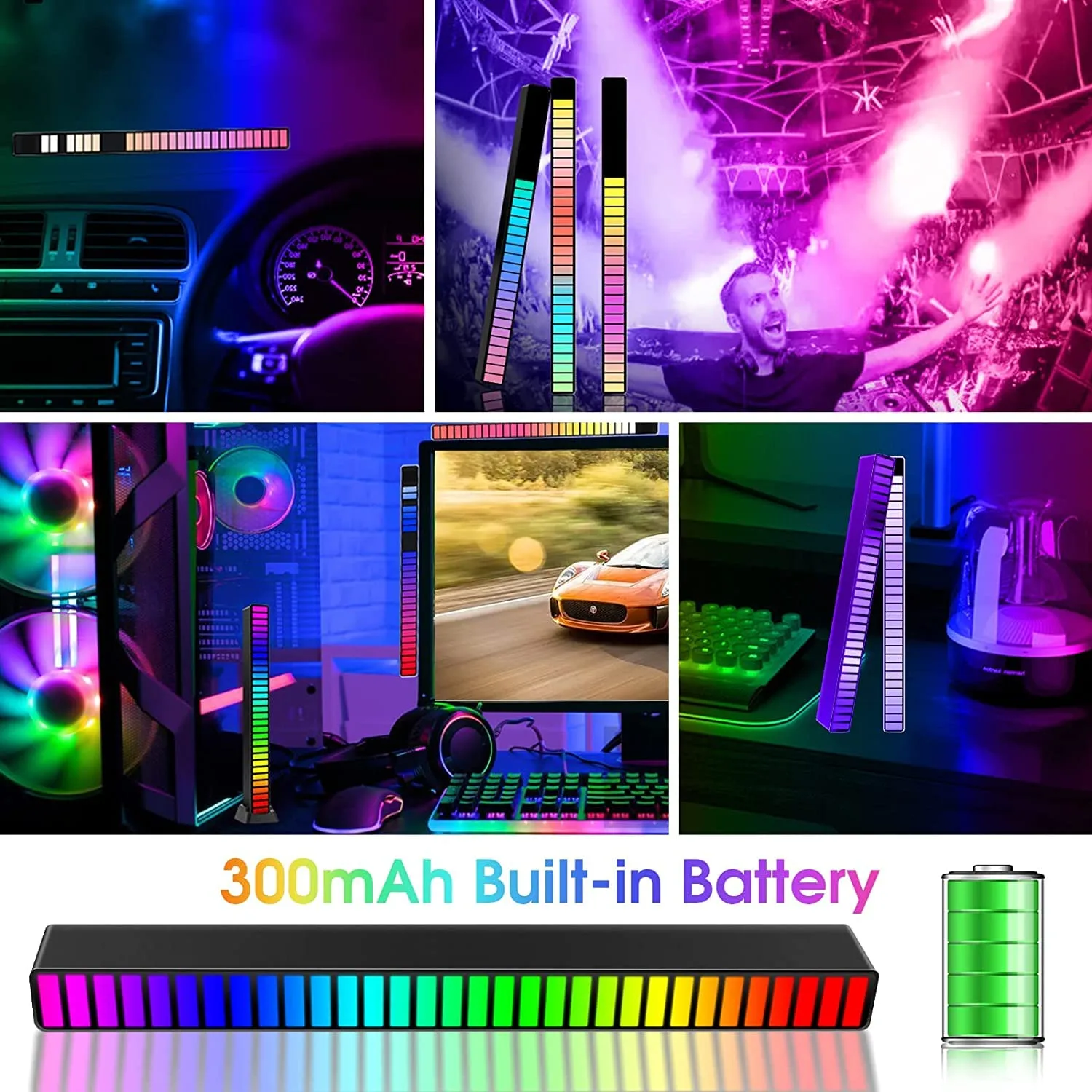 BZ07 GB Sound Control Light,Wireless Voice-Activated Pickup Music Rhythm Lights, Colorful LED Ambient Light,with 8 Modes Music Sync 32-Bit Audio Spectrum Light for Car,Gaming (1), Plastic - Image 4