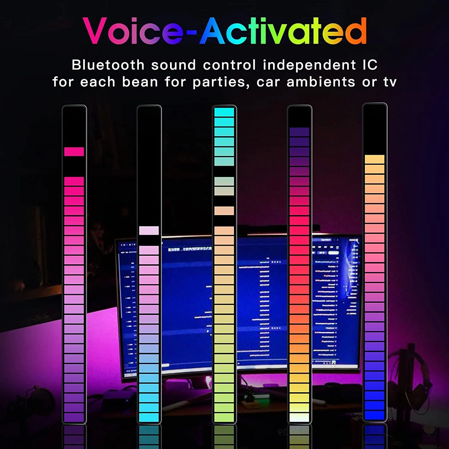BZ07 GB Sound Control Light,Wireless Voice-Activated Pickup Music Rhythm Lights, Colorful LED Ambient Light,with 8 Modes Music Sync 32-Bit Audio Spectrum Light for Car,Gaming (1), Plastic - Image 5