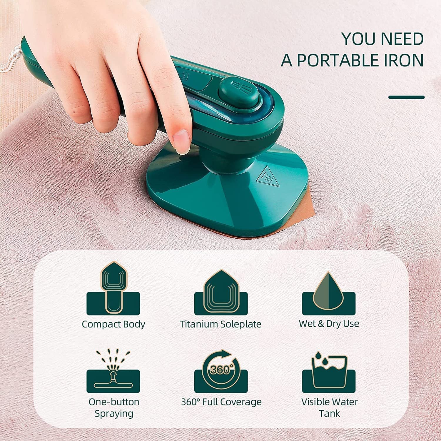 RJ01 Portable Iron Variable Temperature Mini Electrical Steam Iron, Fabric Garment Steam Press Compact & Lightweight Hanging Ironing Wrinkles Removing Lightweight Steamer(Color May Vary) - Image 2