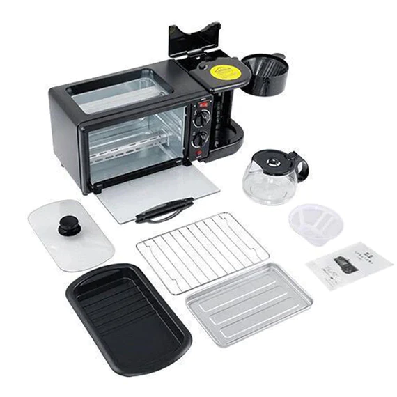 CS01 3 IN 1 BREAKFAST MAKER PORTABLE TOASTER OVEN, GRILL PAN & COFFEE MAKER FULL BREAKFAST READY AT ONE GO - Image 13