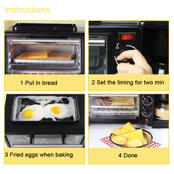 CS01 3 IN 1 BREAKFAST MAKER PORTABLE TOASTER OVEN, GRILL PAN & COFFEE MAKER FULL BREAKFAST READY AT ONE GO - Image 10