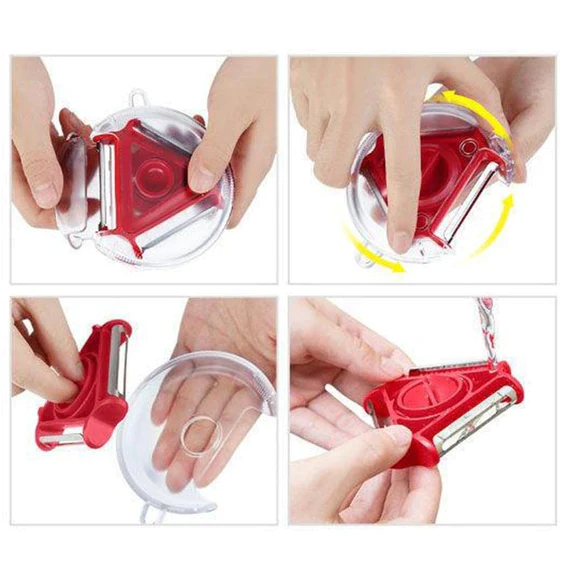 2774A 3 IN 1 MULTI FUNCTION THREE USE ROTARY HANGING ROUND PLANER PEELER AND CUTTER VEGETABLE SLICER KITCHEN TOOLS KITCHEN GADGETS - Image 3