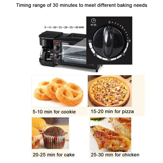 CS01 3 IN 1 BREAKFAST MAKER PORTABLE TOASTER OVEN, GRILL PAN & COFFEE MAKER FULL BREAKFAST READY AT ONE GO - Image 9