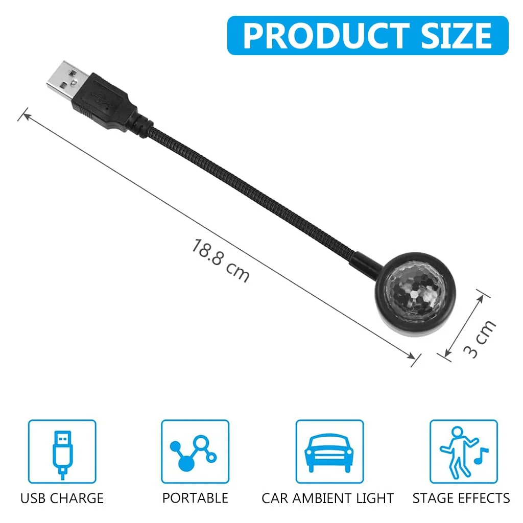 CS56 LED Car Atmosphere Light, USB Car Roof Star Light Flexible Interior Car Night Lamp Decor, Atmosphere Ambient Star Light 360° Rotating Romantic Mini Disco Light RGB Light for Car - Image 7