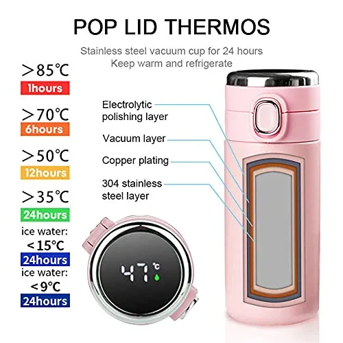 UV30 Vacuum Insulated Water Bottle with LED Temperature Display SUS304 Stainless Steel Flask 420ml (Pack of 1, Random Colour) (Multi) - Image 9