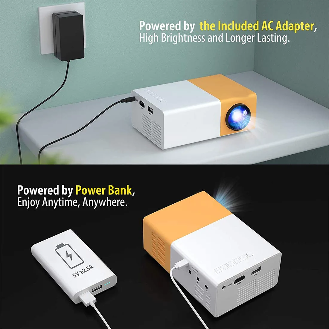 AE01 UC 500 Projector, 400LM Portable Mini Home Theater LED Projector with Remote Controller, Support HDMI, AV, SD, USB Interfaces (Yellow) 3500 lm LED Corded Projector PJ09 - Image 2